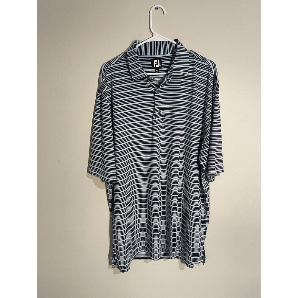 FootJoy FJ Polo Shirt Mens Size 2XL Blue Black Stripe Stretch Short‎ Sleeve Golf